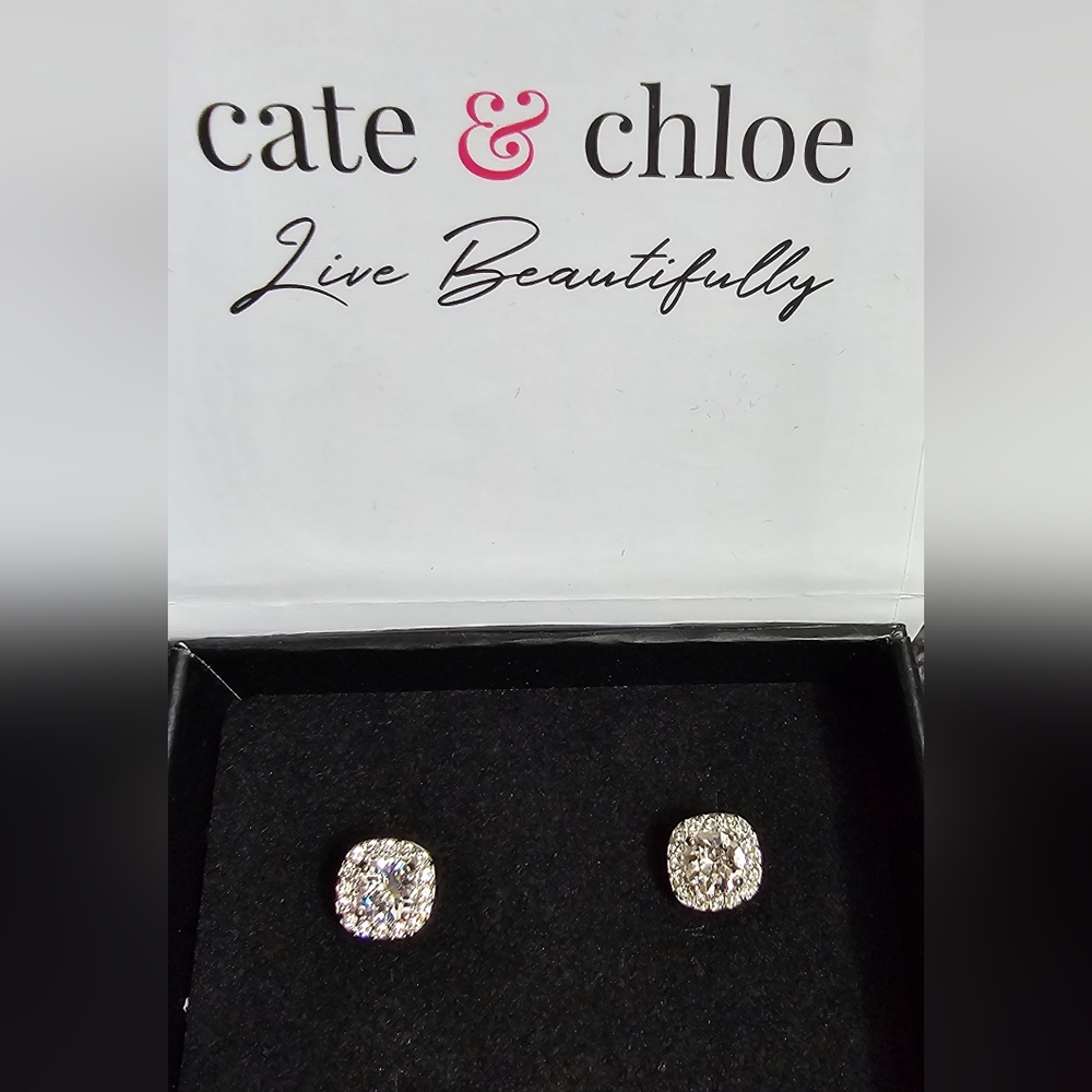 NEW! Cate & Chloe Ruth 18k White Gold Halo Stud earrings